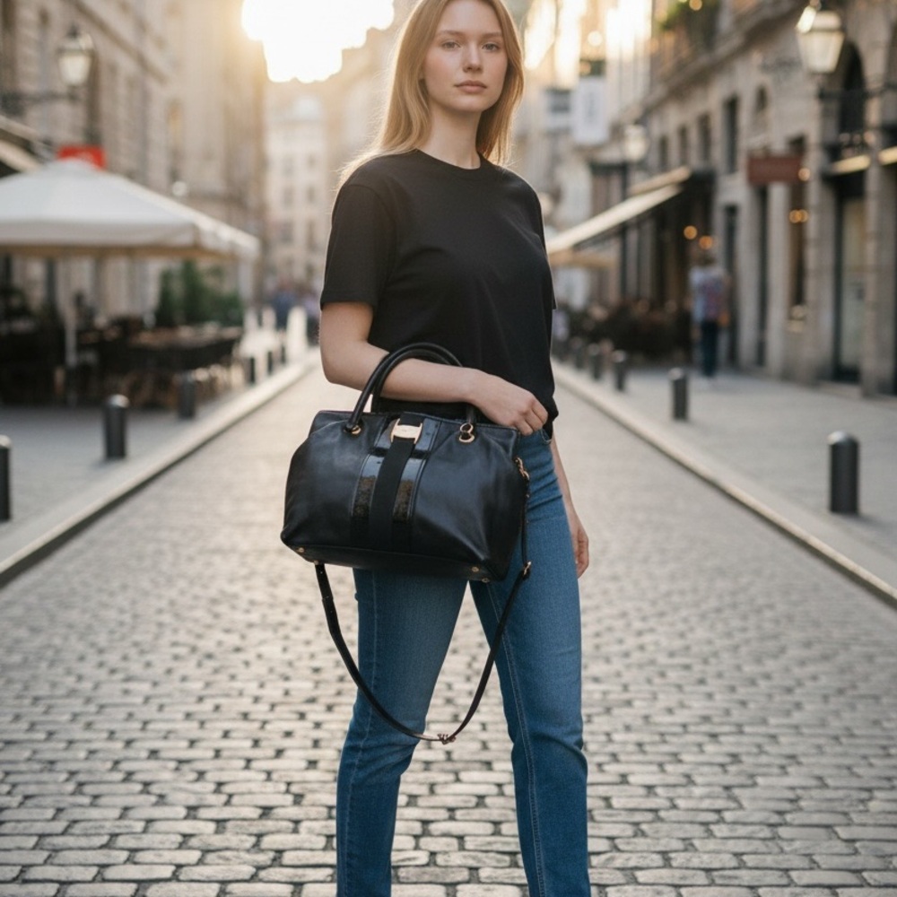 Salvatore Ferragamo Black Leather Shoulder Bag